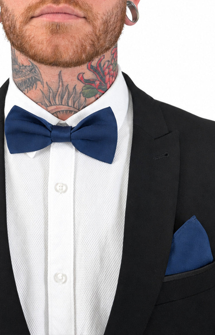 Abel Navy Bow Tie And Pocket Square Set — 1