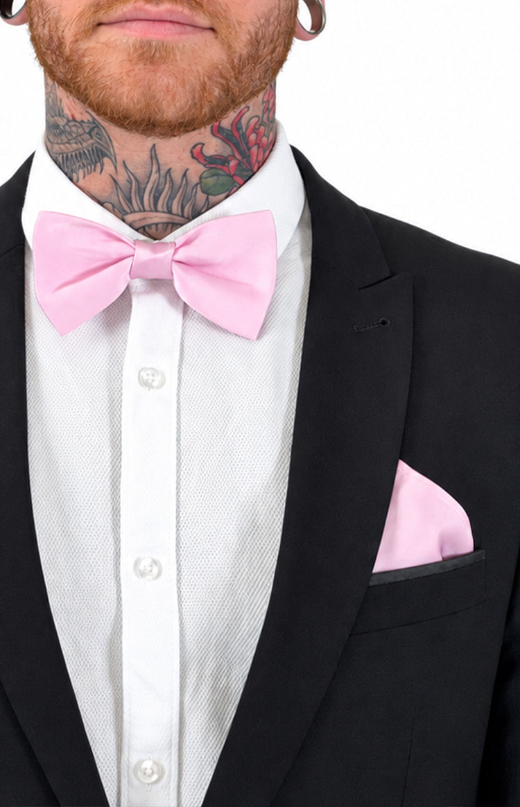Abel Pink Bow Tie And Pocket Square Set — 1