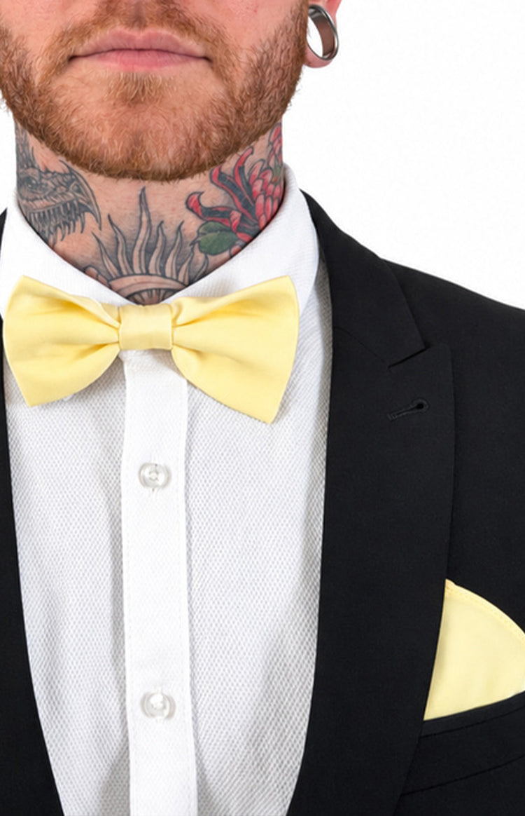 Abel Yellow Bow Tie And Pocket Square Set — 1