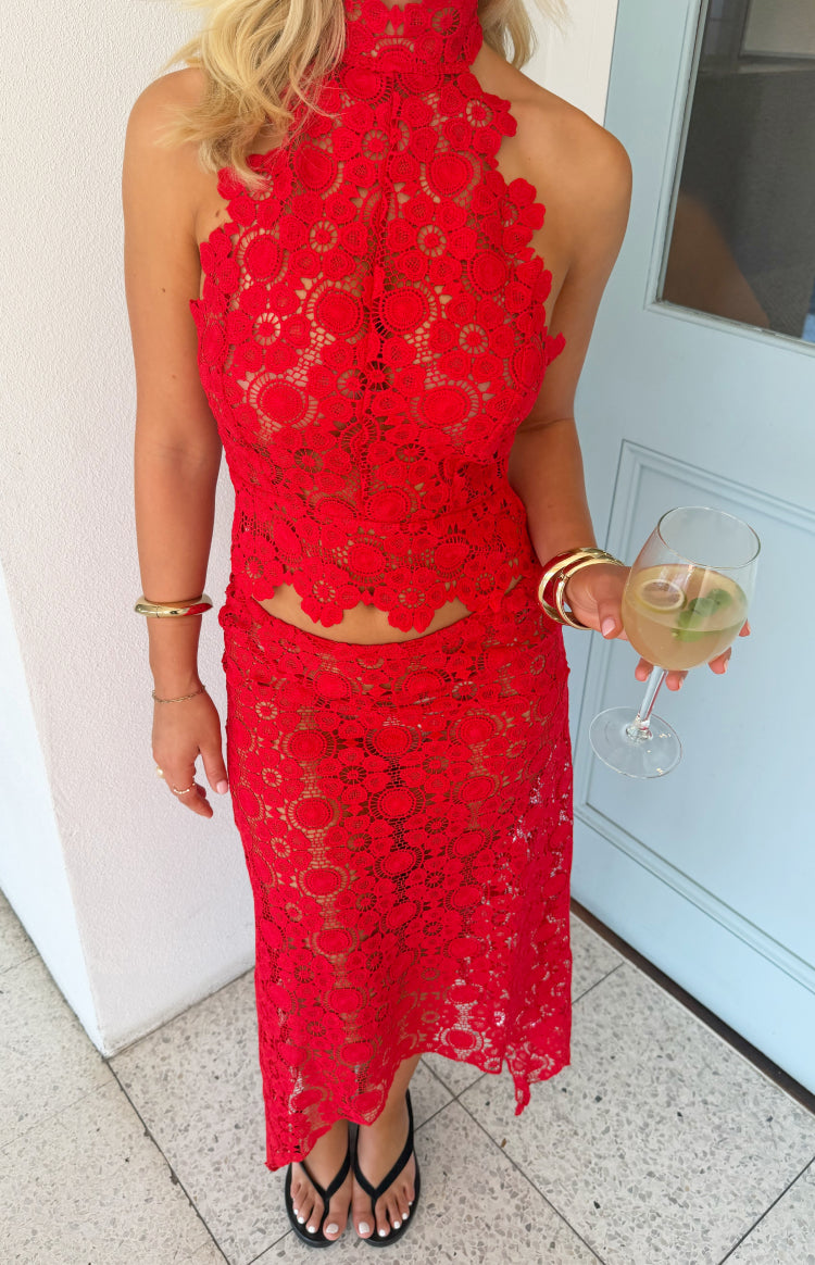 Lioness Trophy Rouge Crochet Midi Skirt — 2