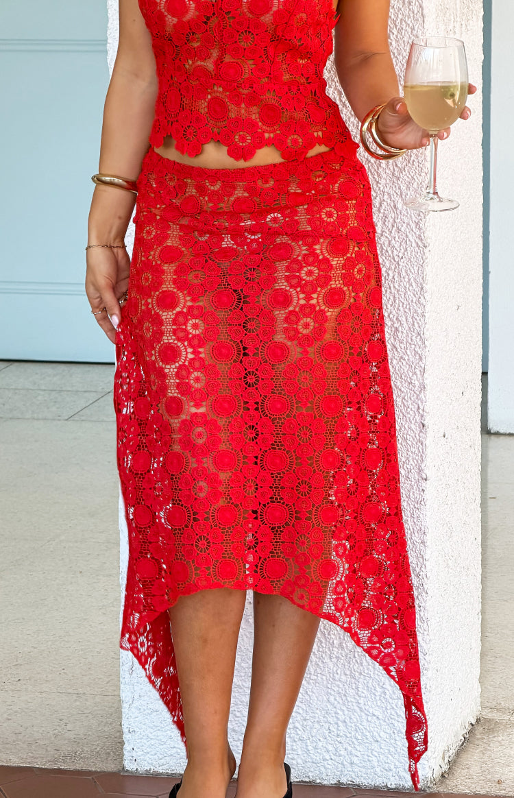 Lioness Trophy Rouge Crochet Midi Skirt — 4