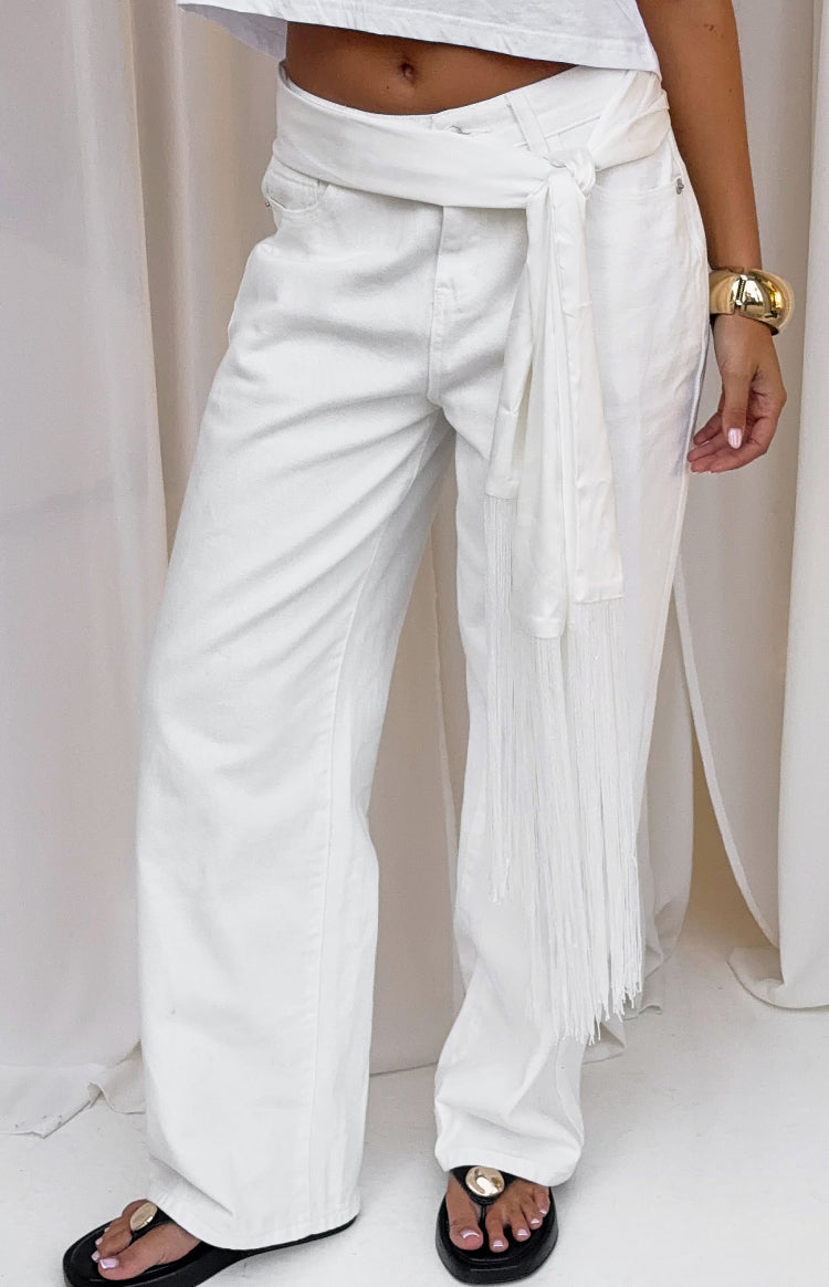 Roisin White Satin Fringe Scarf Belt — 6