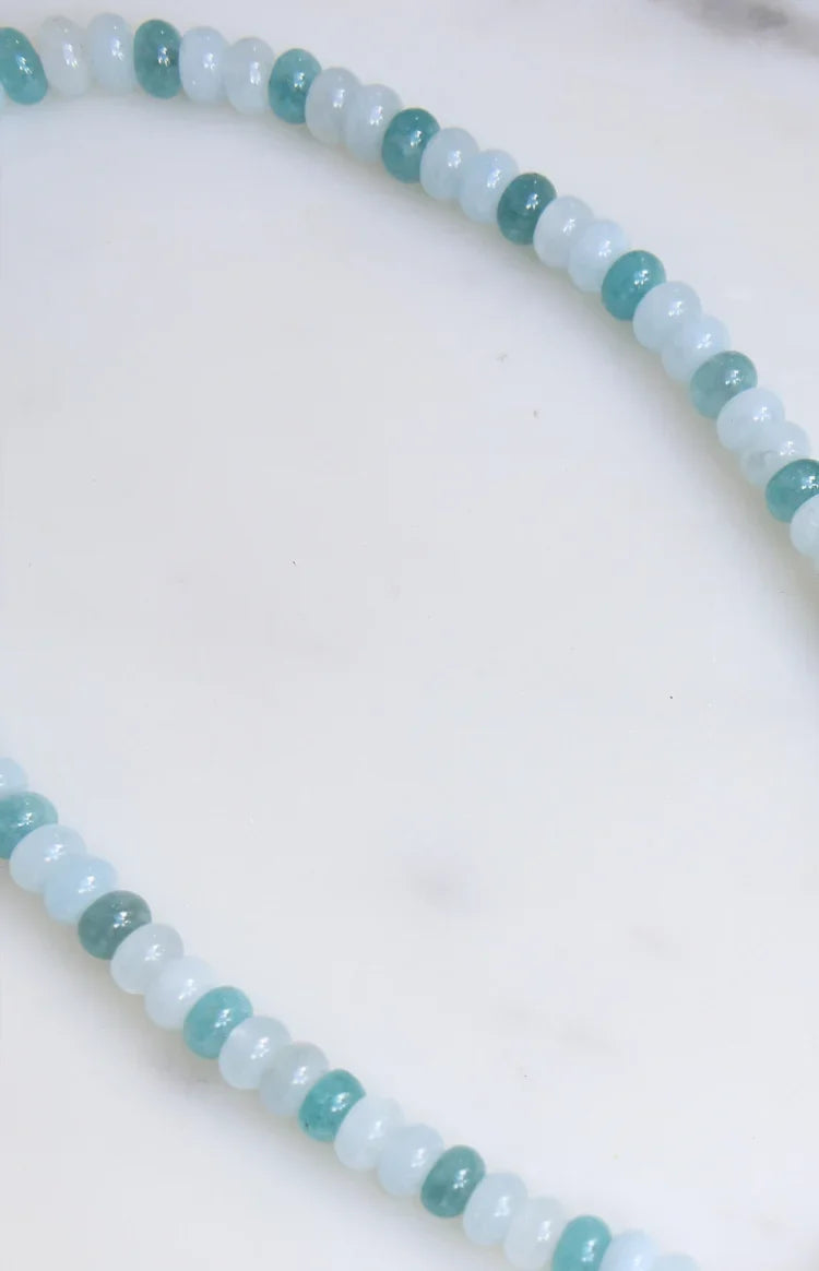 Roche Blue Beaded Flower Charm Necklace — 4
