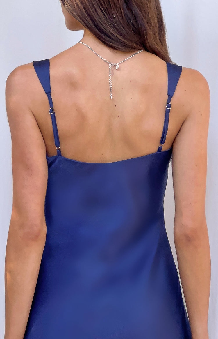 Morgan Navy Contrast Satin Party Mini Dress — 6