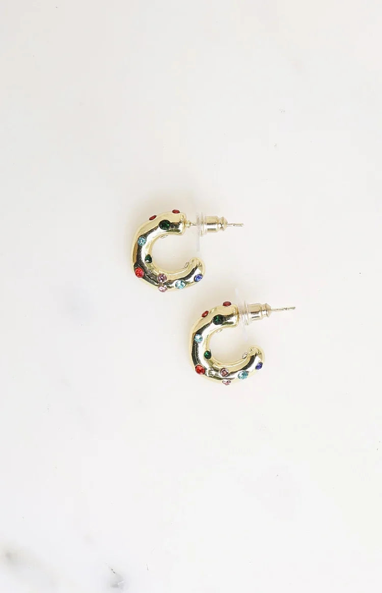 Lula Gold Multi Stone Hoop Earrings — 1