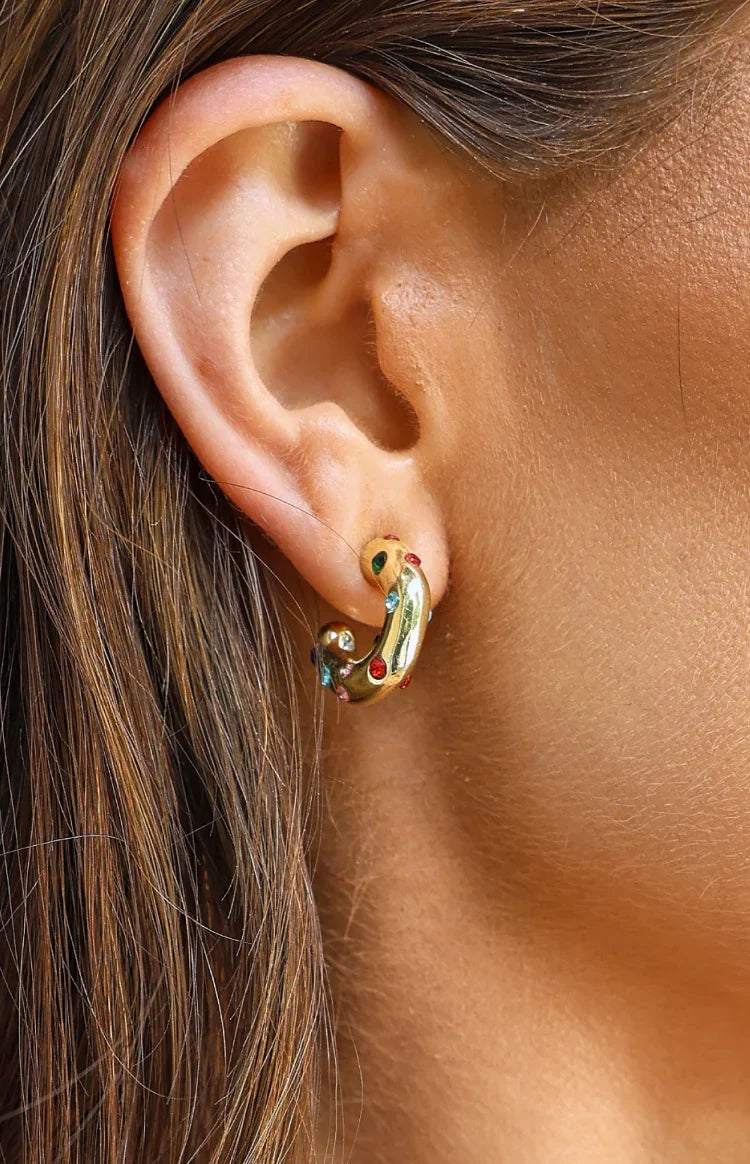 Lula Gold Multi Stone Hoop Earrings — 3