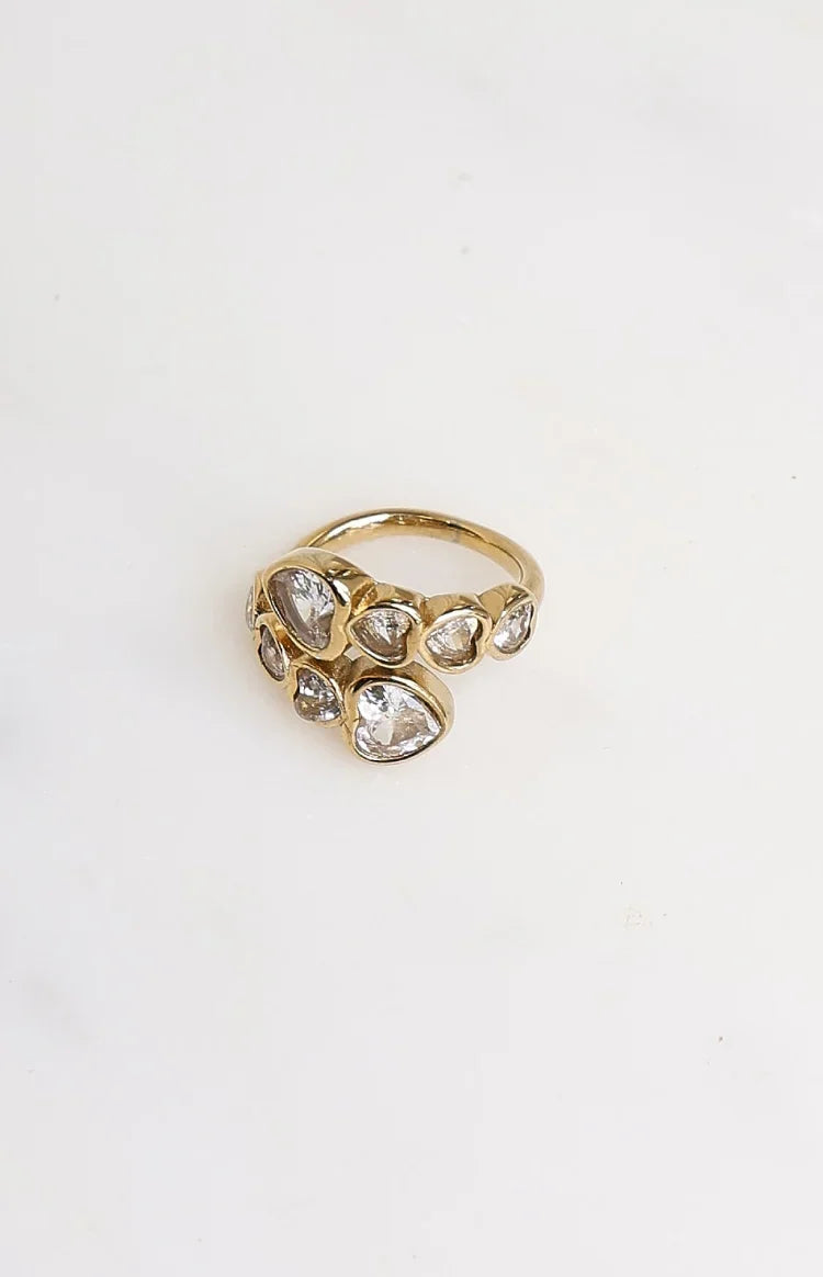 Amore Gold Heart Diamante Wrap Ring — 1