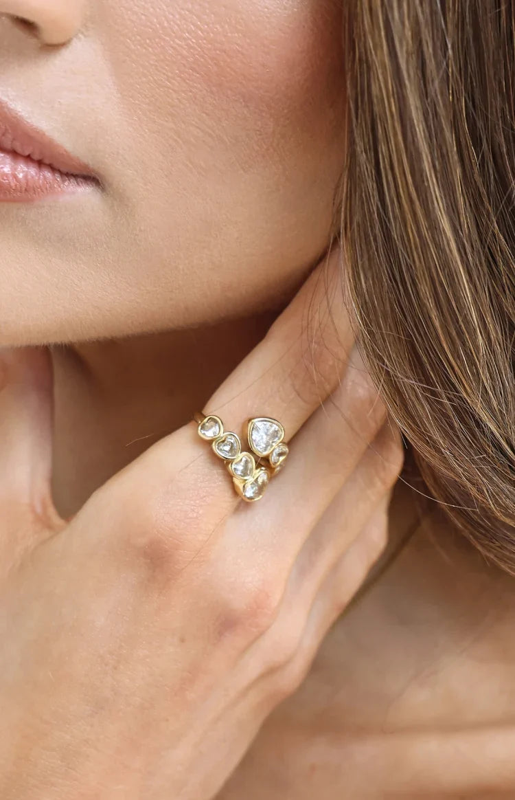 Amore Gold Heart Diamante Wrap Ring — 3