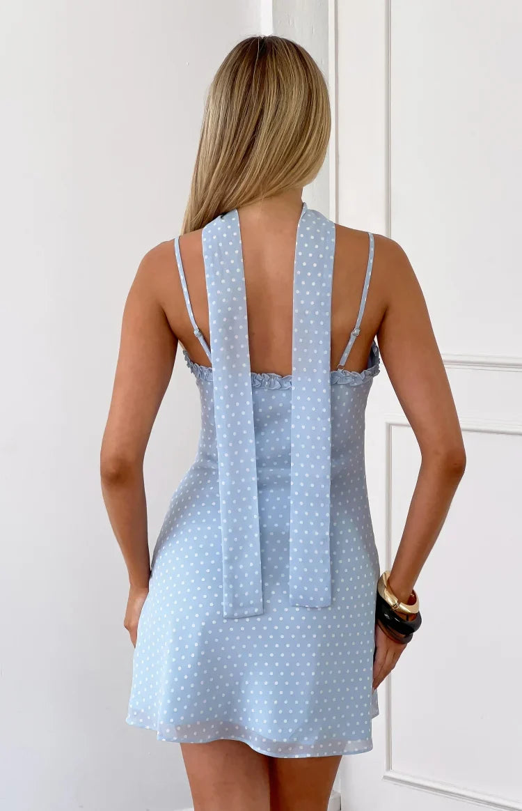 Sade Blue Polka Dot Scarf Mini Dress — 6
