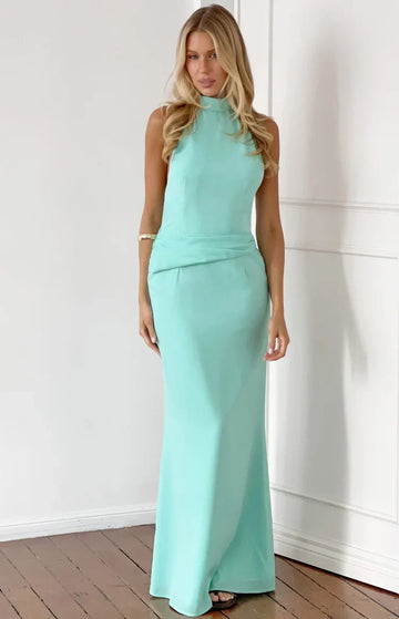 Adeline Aqua Halter Neck Occasion Maxi Dress — 1