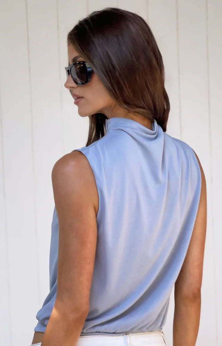 Indie Dusty Blue Keyhole Button Top — 6