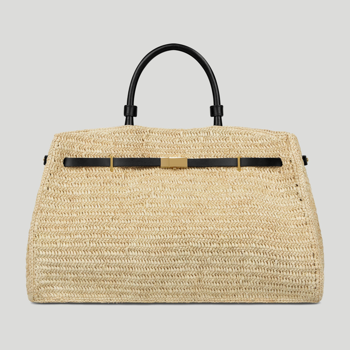 DeMellier The Hudson Raffia And Leather Top Handle Bag - Natural and Black