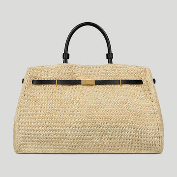 DeMellier The Hudson Raffia And Leather Top Handle Bag - Natural and Black