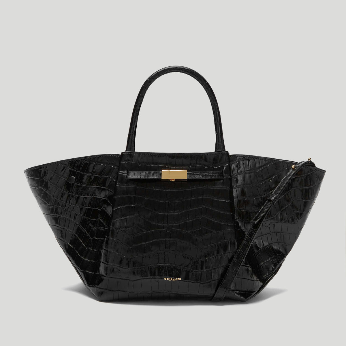 DeMellier The Midi New York Croc-Embossed Leather Top Handle Bag - Black
