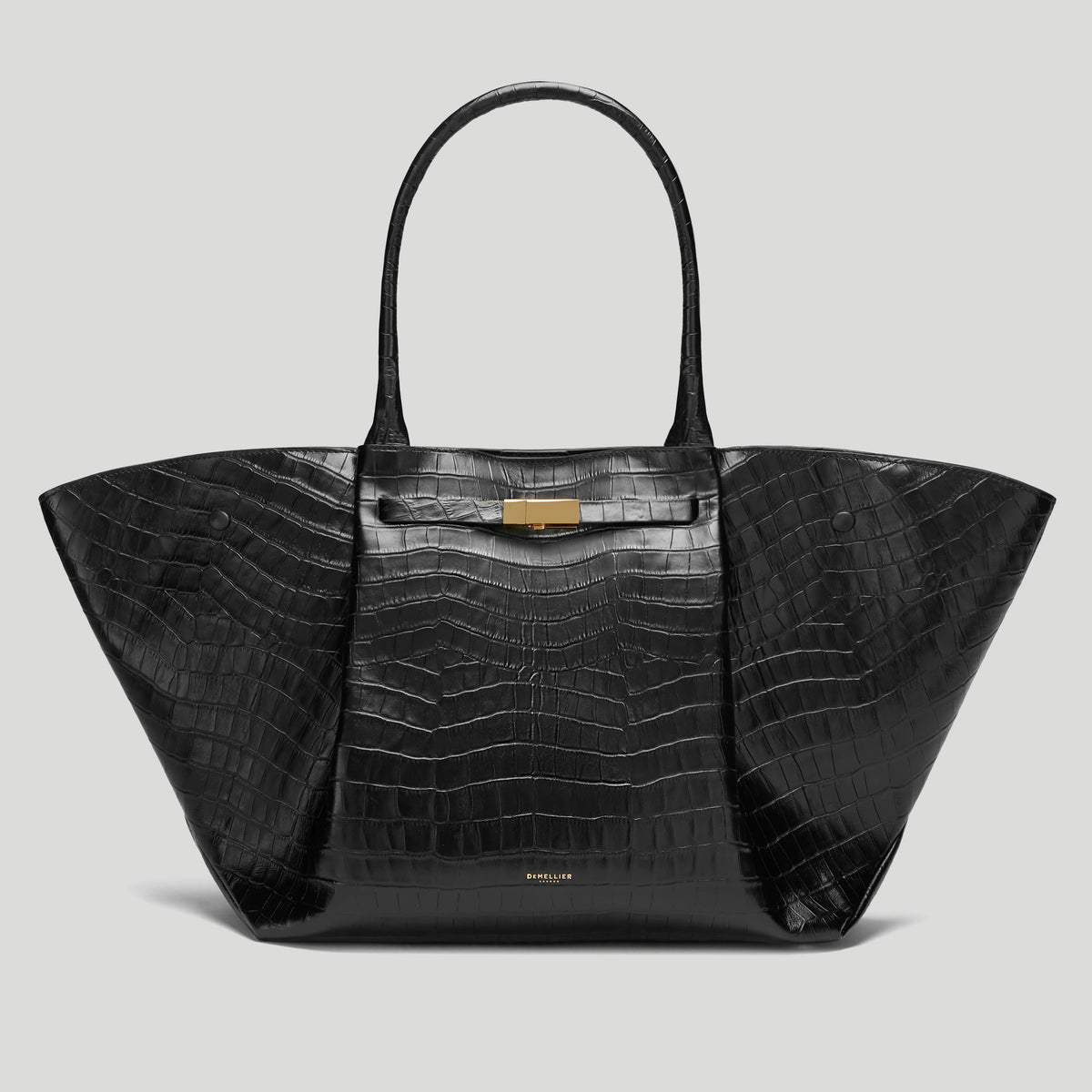 DeMellier The New York Croc-Embossed Leather Shoulder Bag - Black