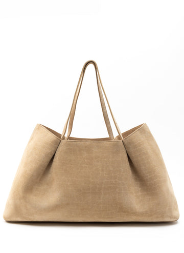 Elleme Dimple Tote Croc-Embossed Suede - Beige