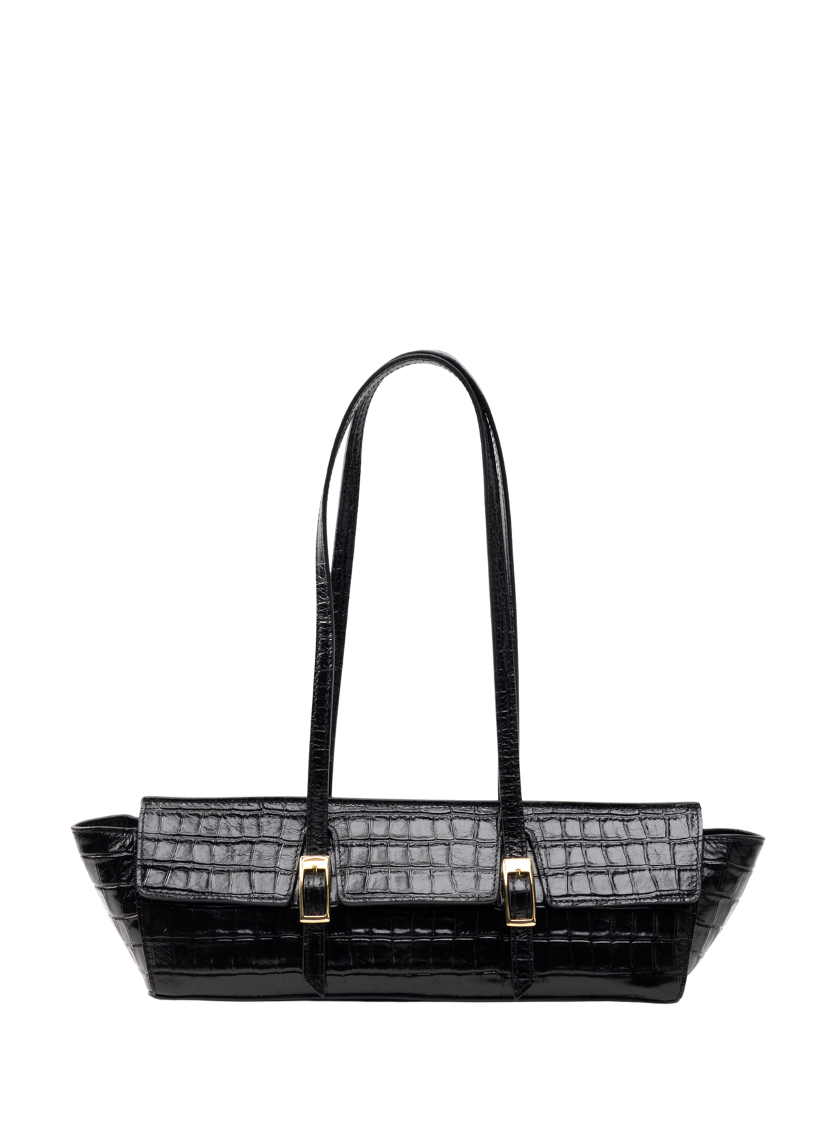 Elleme Le Bateau Croc-Embossed Leather Shoulder Bag - Black