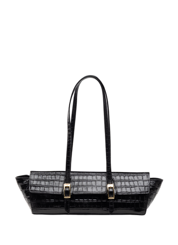 Elleme Le Bateau Croc-Embossed Leather Shoulder Bag - Black