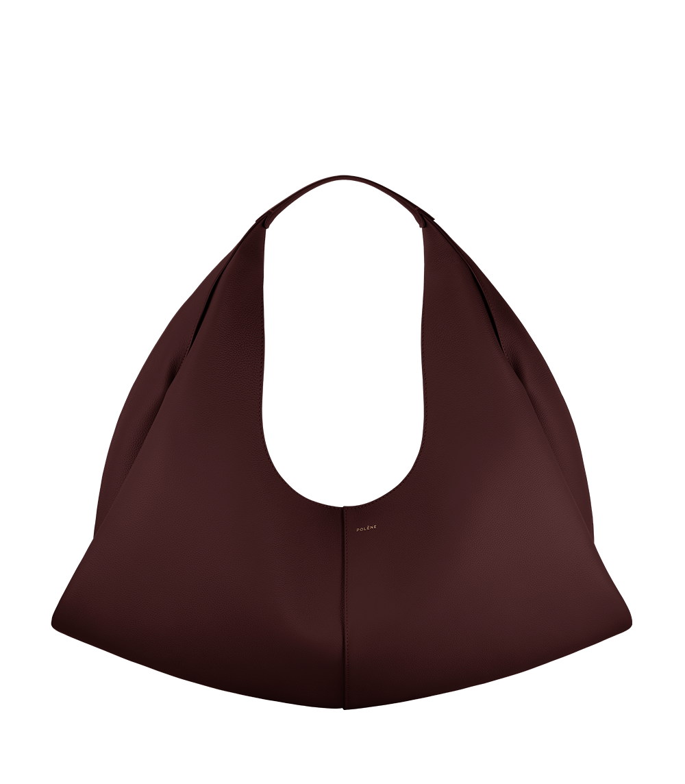 Polène Shuldo Textured Calf Leather Shoulder Bag - Black Cherry