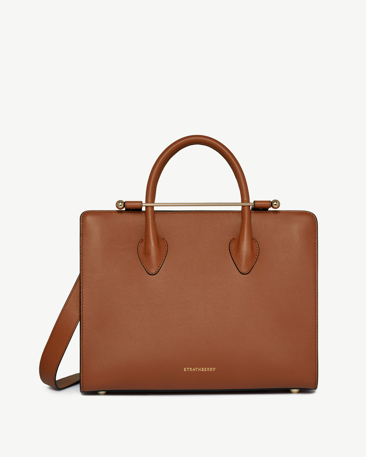 Strathberry Midi Tote Smooth Calf Leather Bag - Chestnut