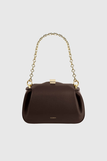 Yuzefi Oyster Mini Clutch in pebble-grained Italian leather - Espresso