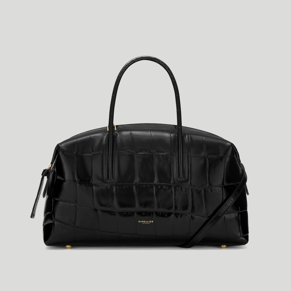 DeMellier The Midi Stockholm Croc-Embossed Leather Top Handle Bag - Black