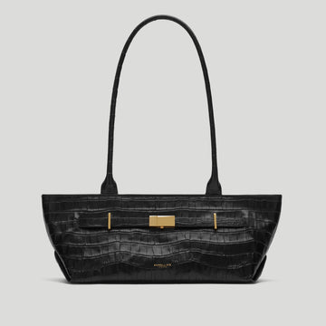 DeMellier The New York Shoulder Croc-Embossed Leather Bag - Black
