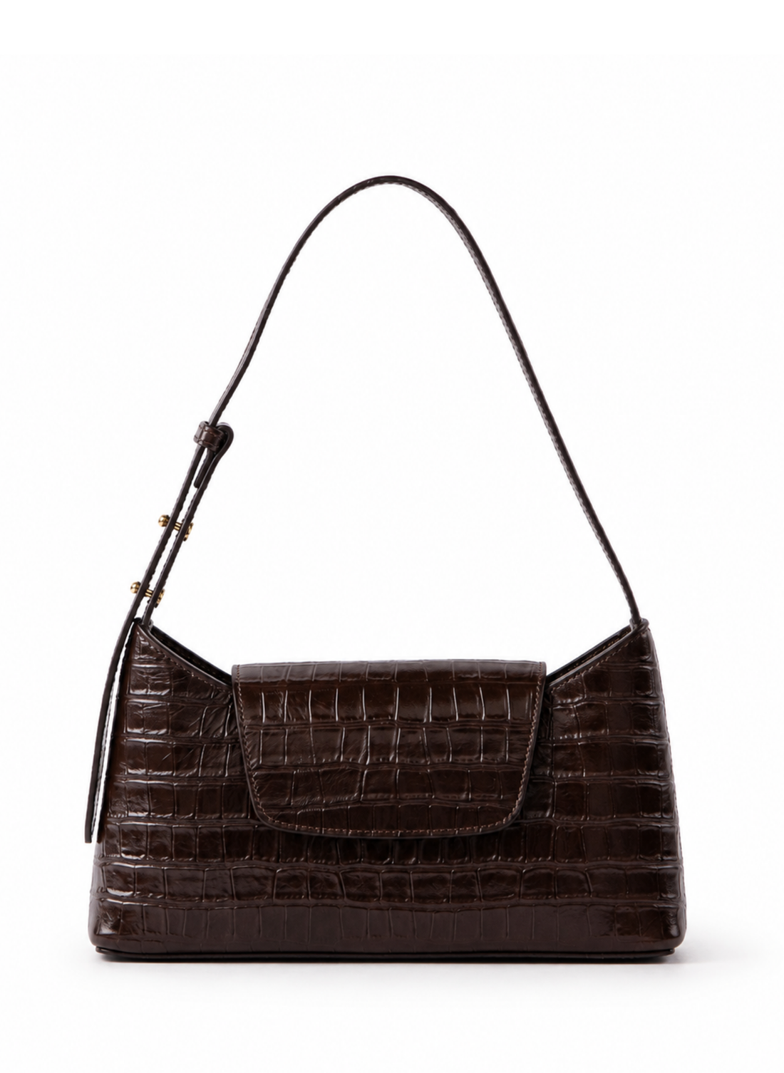 Elleme Envelope Croc-Embossed Leather Shoulder Bag - Dark Brown