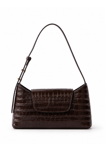 Elleme Envelope Croc-Embossed Leather Shoulder Bag - Dark Brown