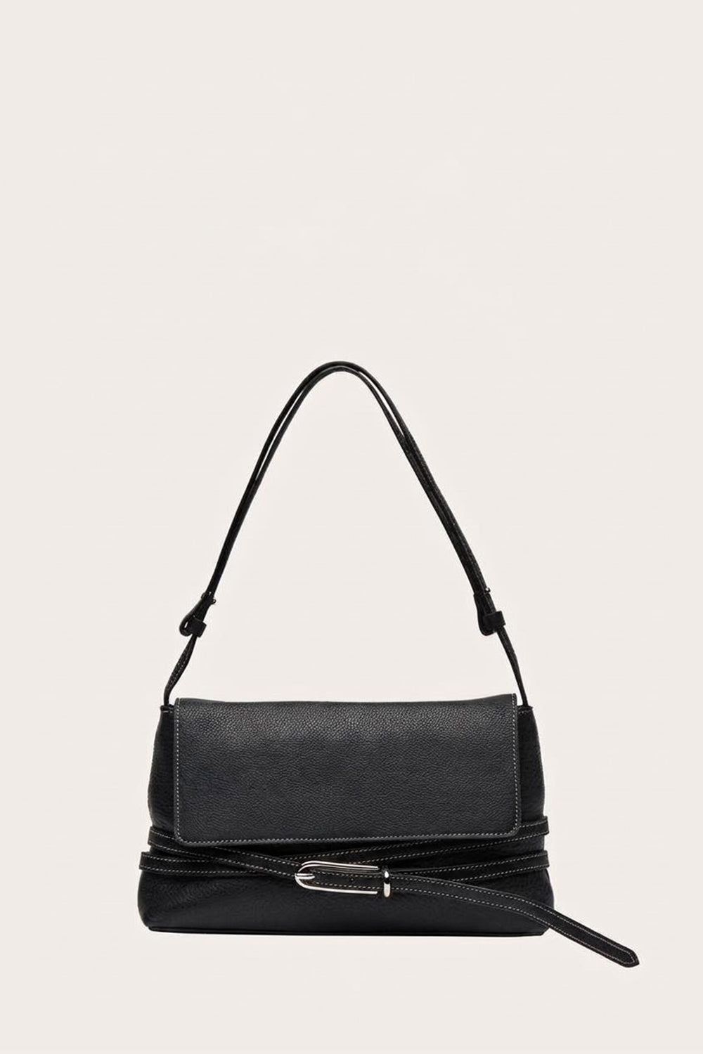 Liffner Belted Shoulder Bag Grained Calf Leather - Black