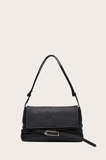 Liffner Belted Shoulder Bag Grained Calf Leather - Black