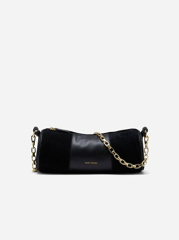 MANU Atelier Cylinder Suede Chain Crossbody Bag - Black