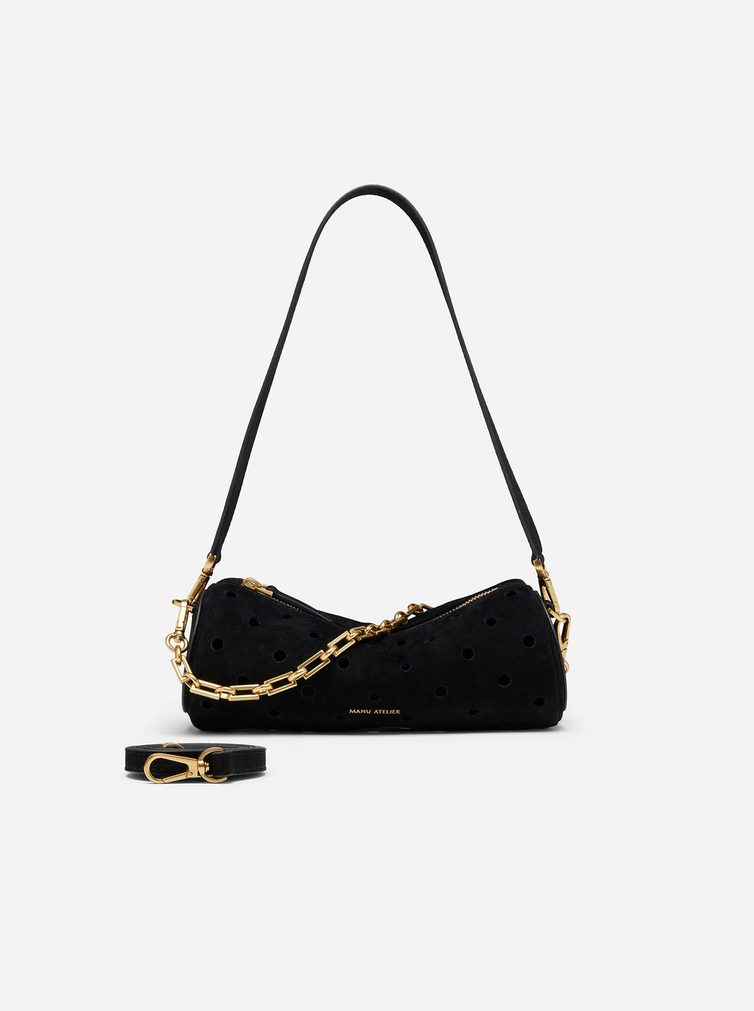 MANU Atelier Mini Cylinder Perforated Suede Crossbody Bag - Black