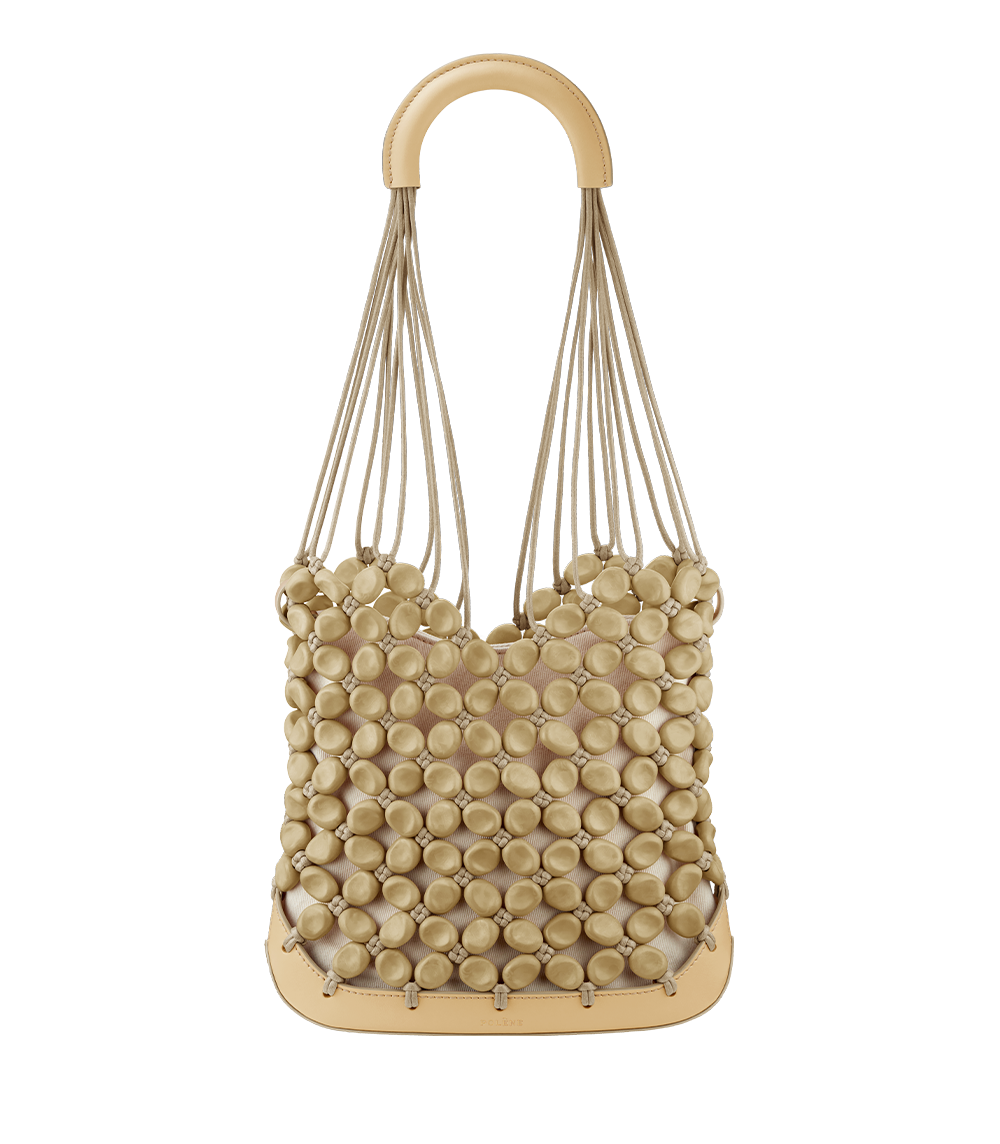 Polène Solé Leather-Pearl Net Bag - Oat