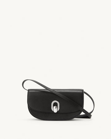 Savette Tondo Crescent Leather Crossbody Bag - Black