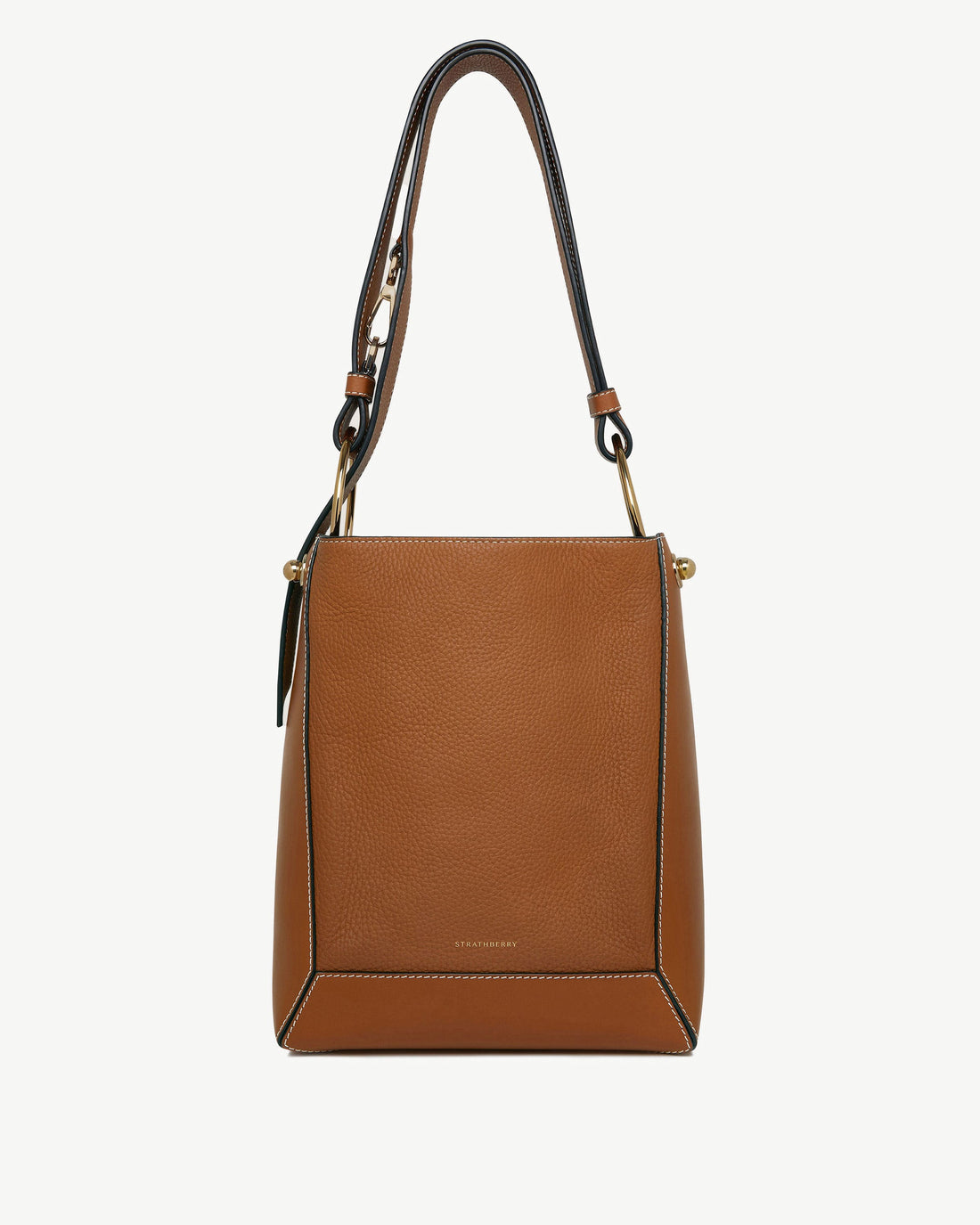 Strathberry Lana Midi Bucket Bag Calf Leather - Tan with Vanilla Stitch
