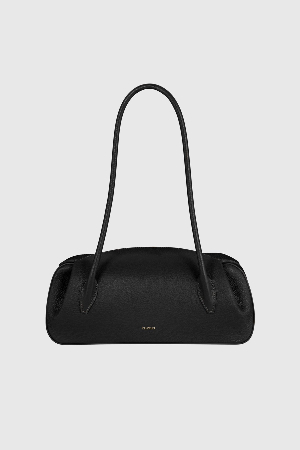 Yuzefi Oyster Shoulder Bag in pebble-grained Italian leather - Black