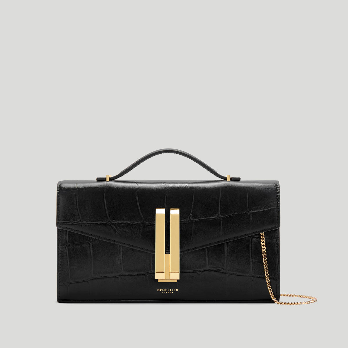 DeMellier The Vancouver Clutch Croc-Embossed Leather Bag - Black