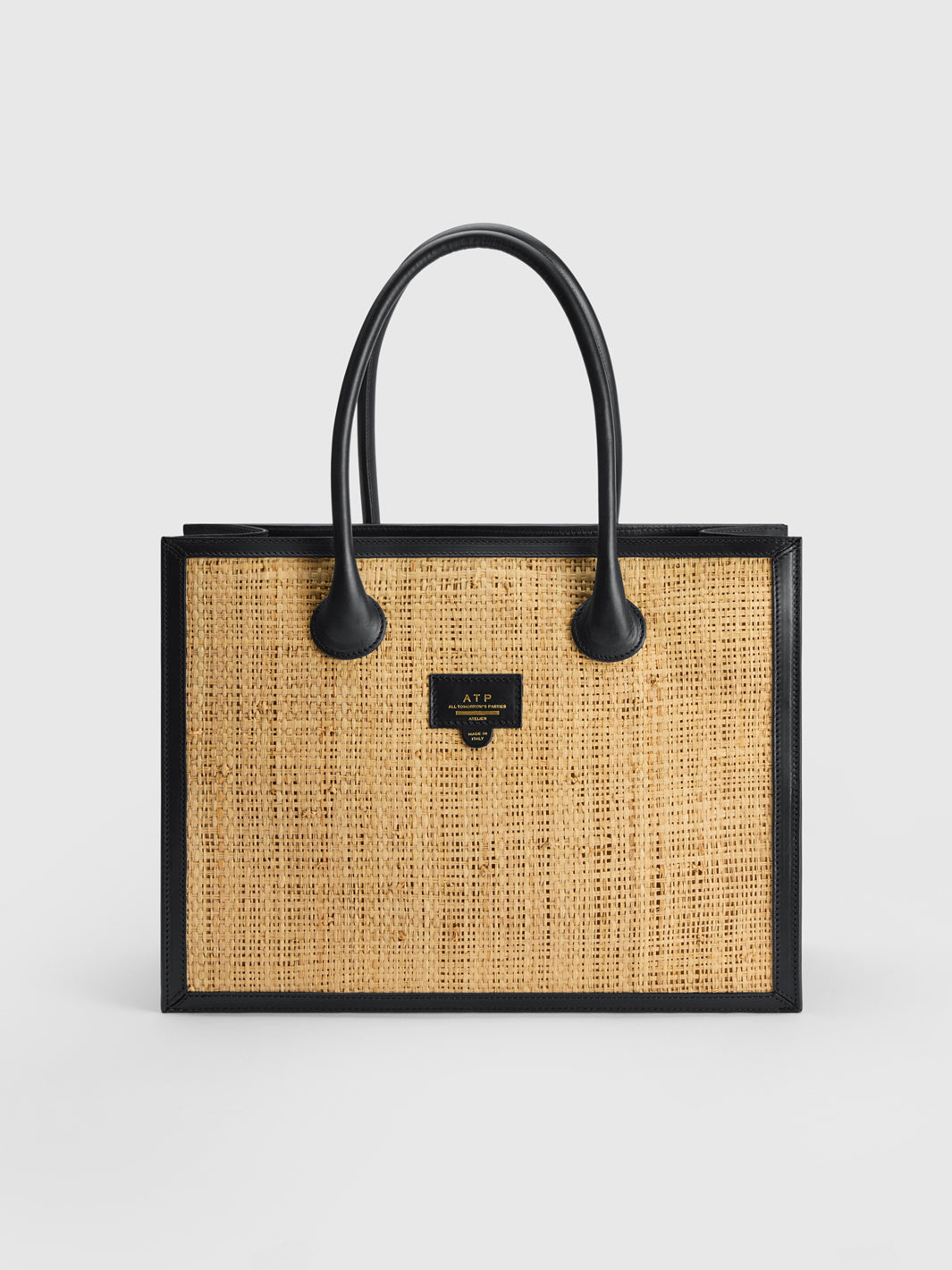 ATP Atelier Montefalcione Raffia & Leather Book Bag - Natural/Black