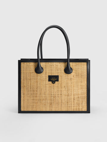 ATP Atelier Montefalcione Raffia & Leather Book Bag - Natural/Black