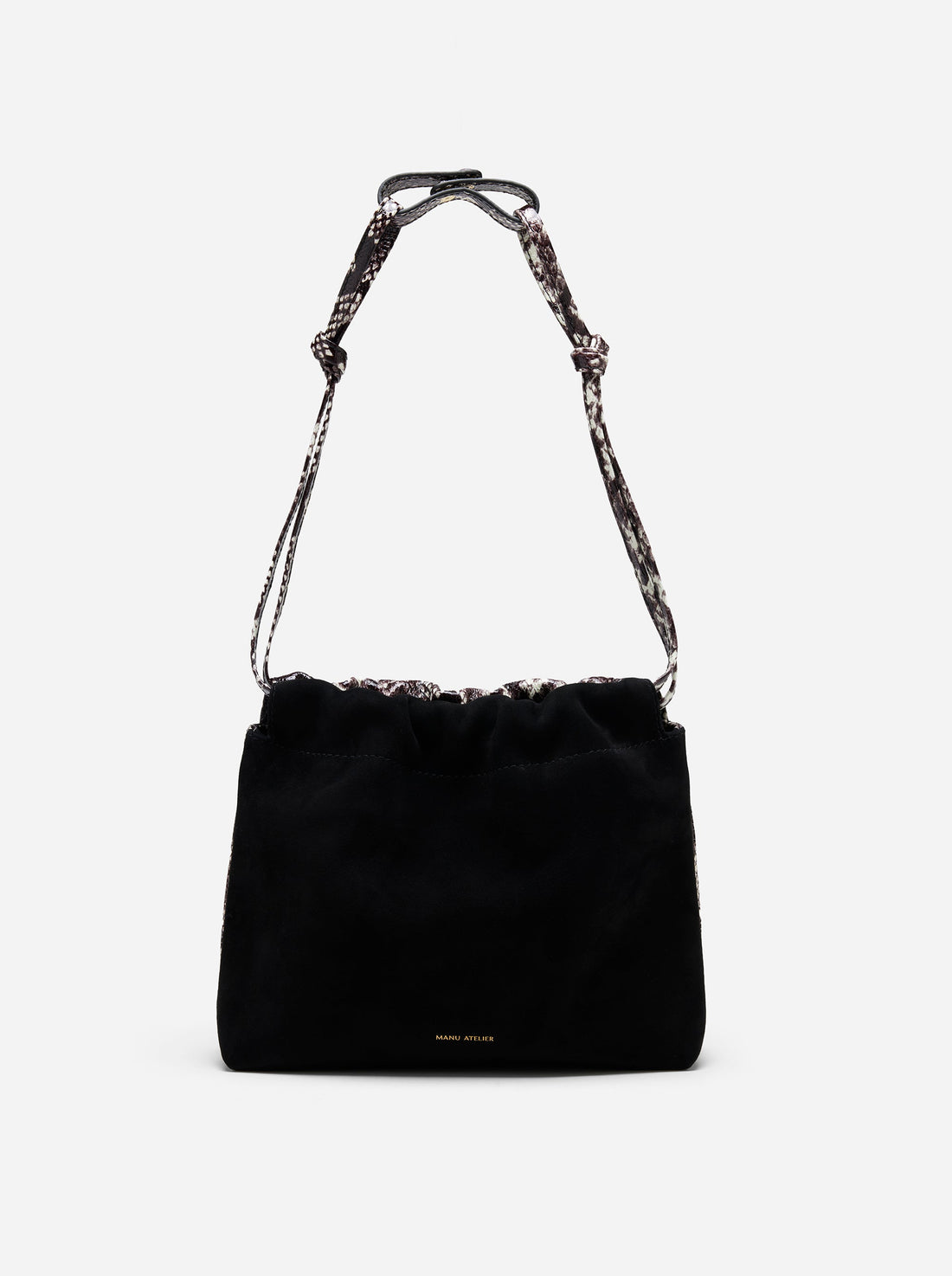 MANU Atelier Romy Suede and Snake-Embossed Leather Pouch - Black