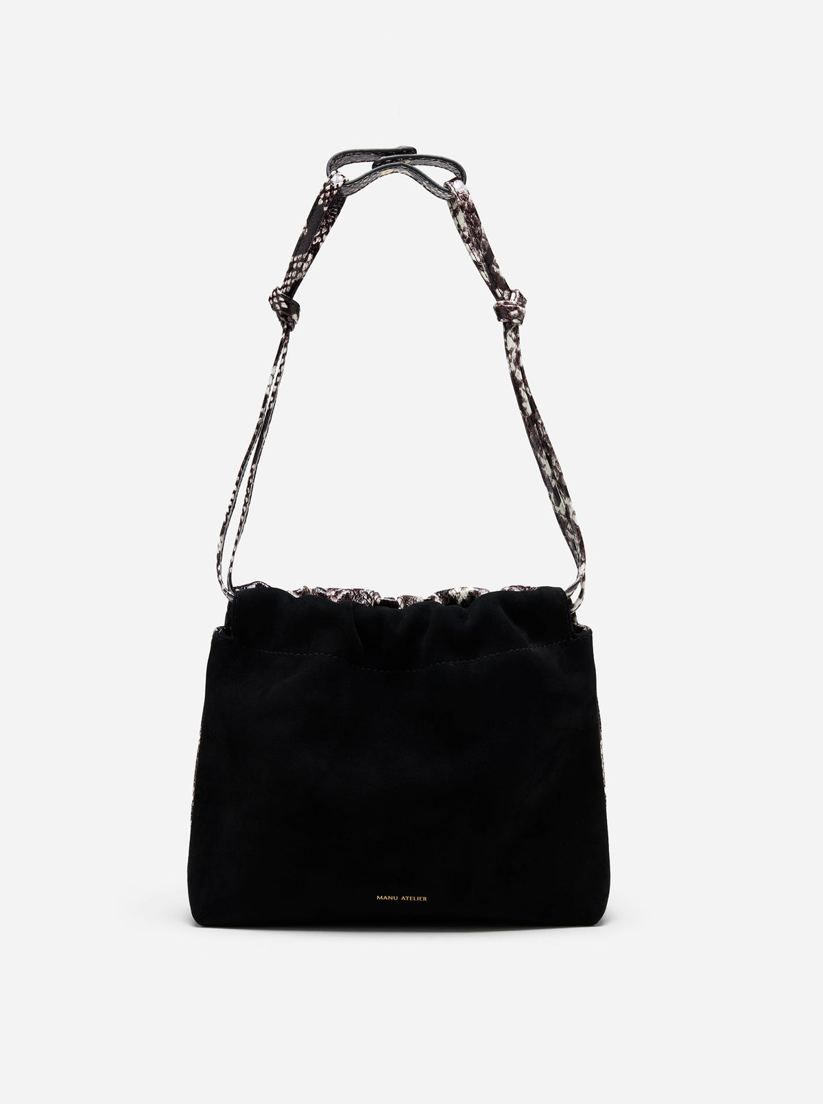 MANU Atelier Romy Suede and Snake-Embossed Leather Pouch - Black
