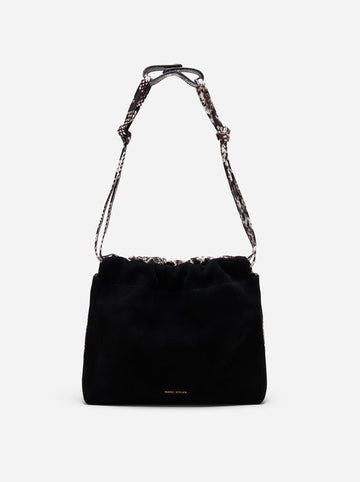 MANU Atelier Romy Suede and Snake-Embossed Leather Pouch - Black