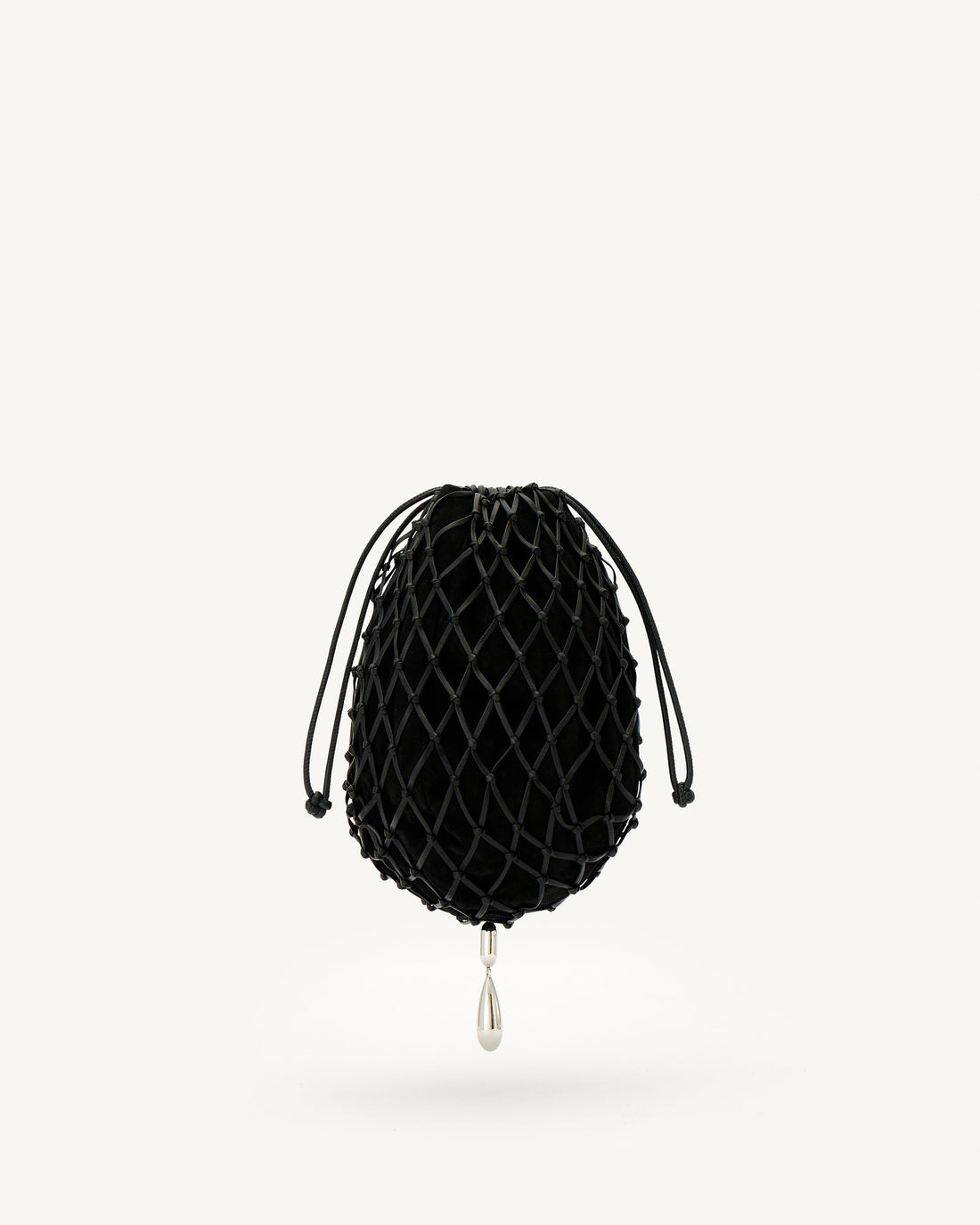 Savette Macrame Suede and Leather Pouch - Black