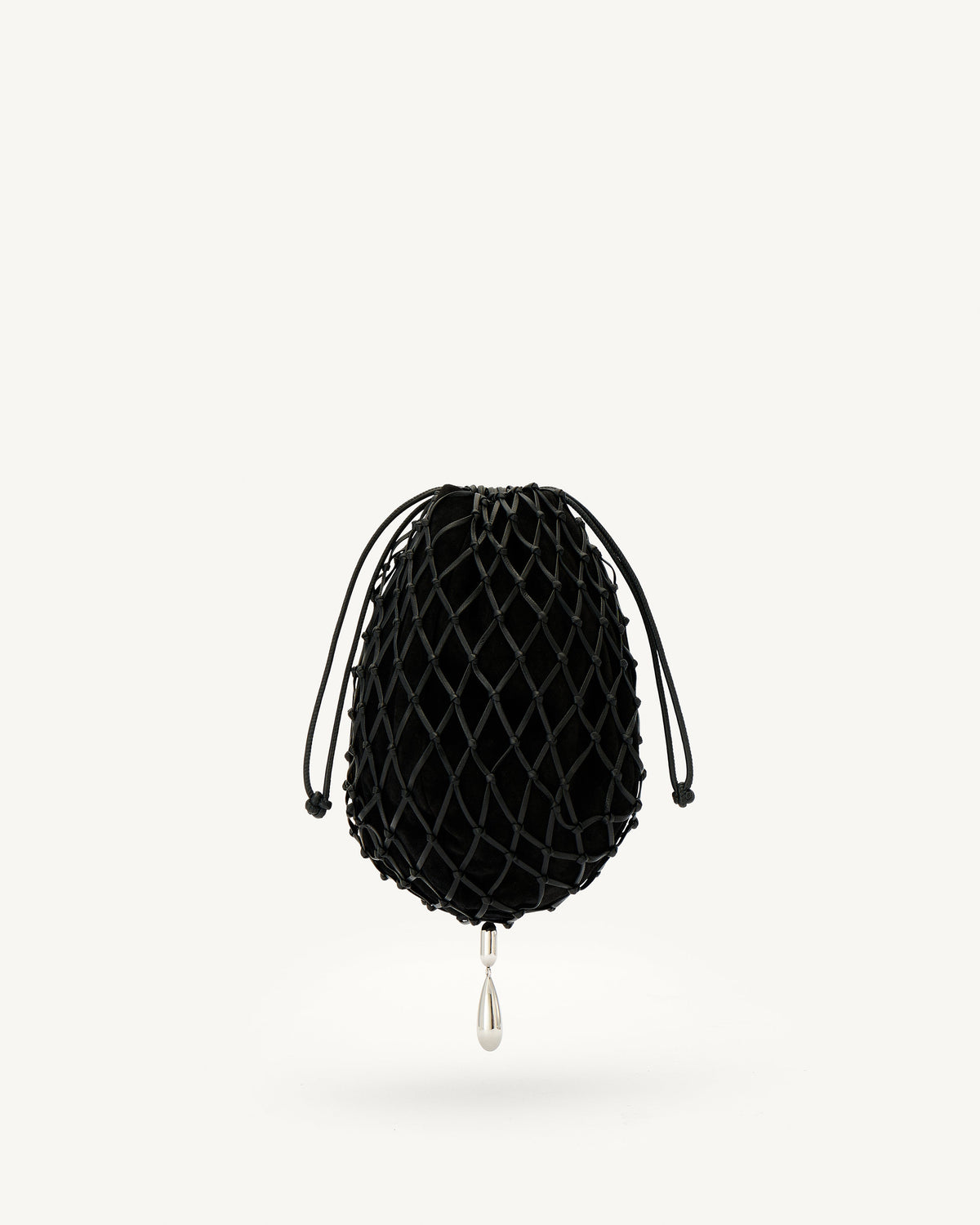 Savette Macrame Suede and Leather Pouch - Black