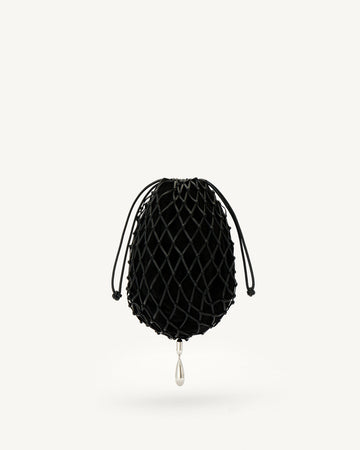 Savette Macrame Suede and Leather Pouch - Black