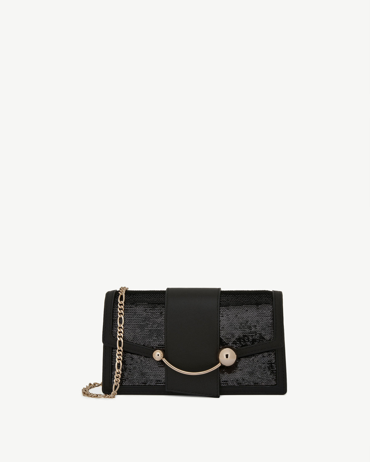 Strathberry Crescent on a Chain Sequin Clutch Bag - Black